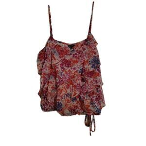 American Eagle Outfitters Tank Top Shirt Size Medium M sheer Flowers Ruffles Vtg